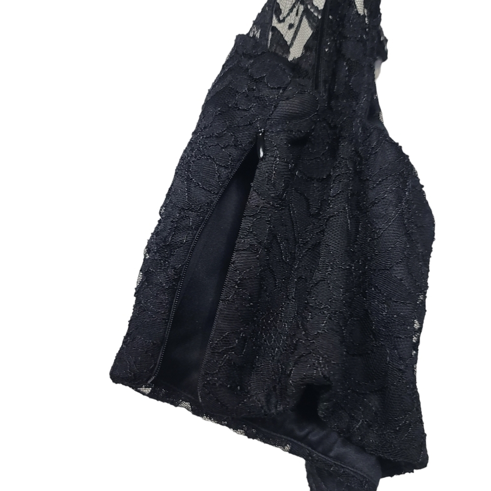 As U Wish Black Sheer Lace Beaded Neckline Back Cut Out Side Zip Top S - Picture 6 of 8